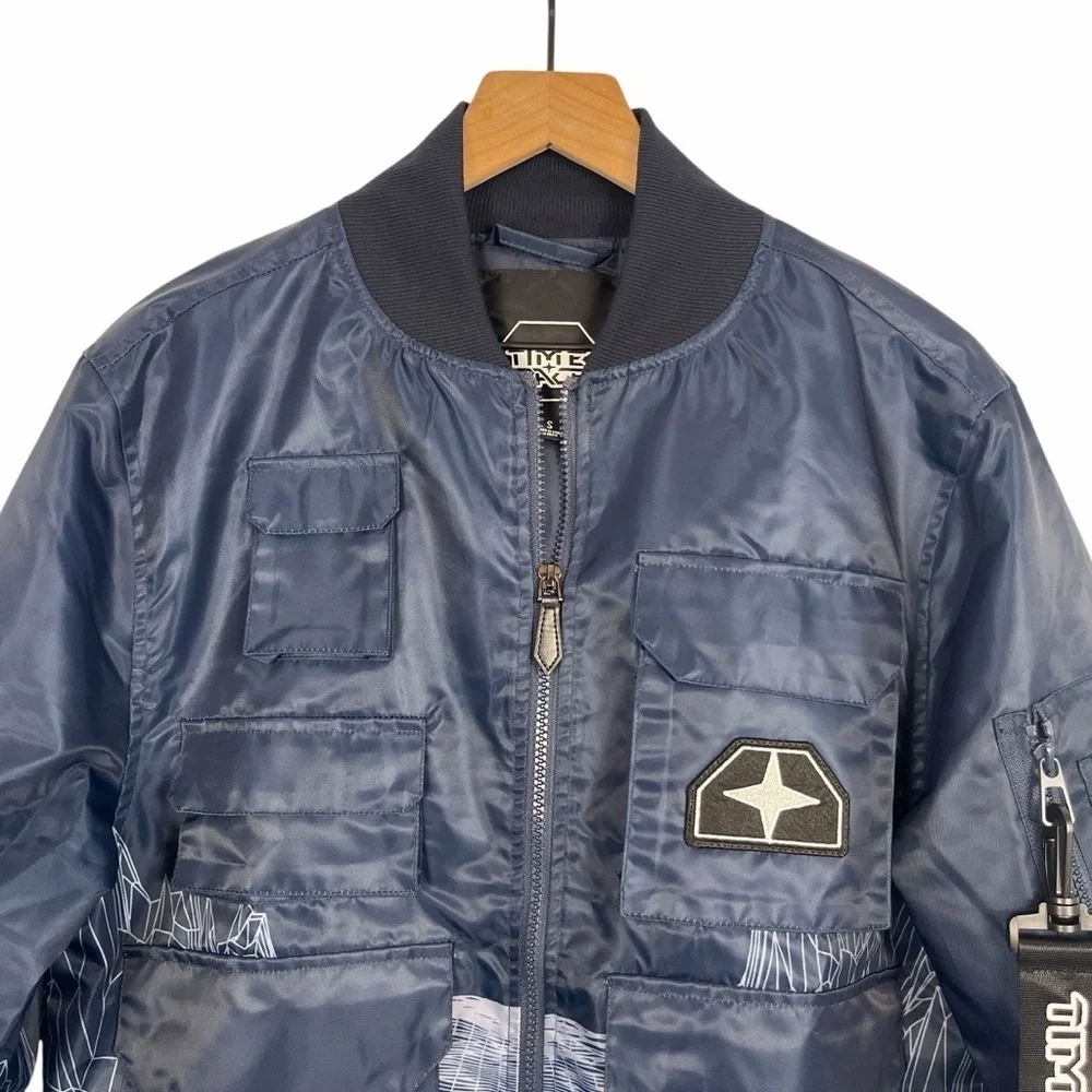 NWOT TIME + SPACE Bomber Jacket with Tag Mens Navy Blue Small Science Fiction